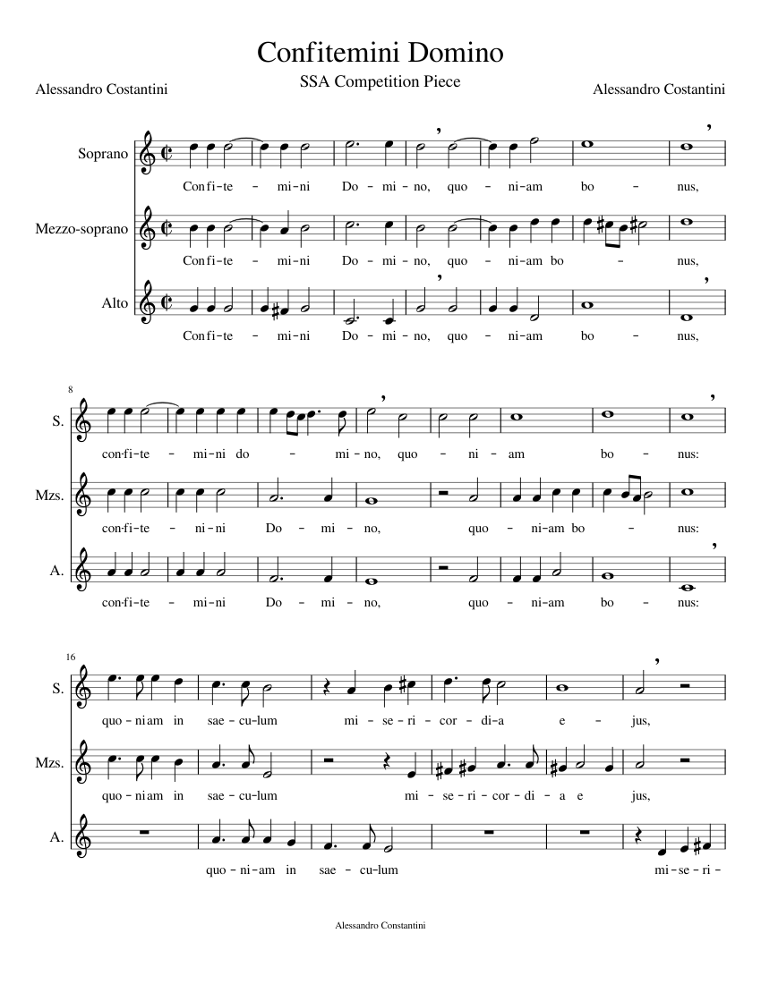 Confitemini Domino SSA Sheet music for Soprano, Alto, Mezzo soprano  (Choral) | Musescore.com