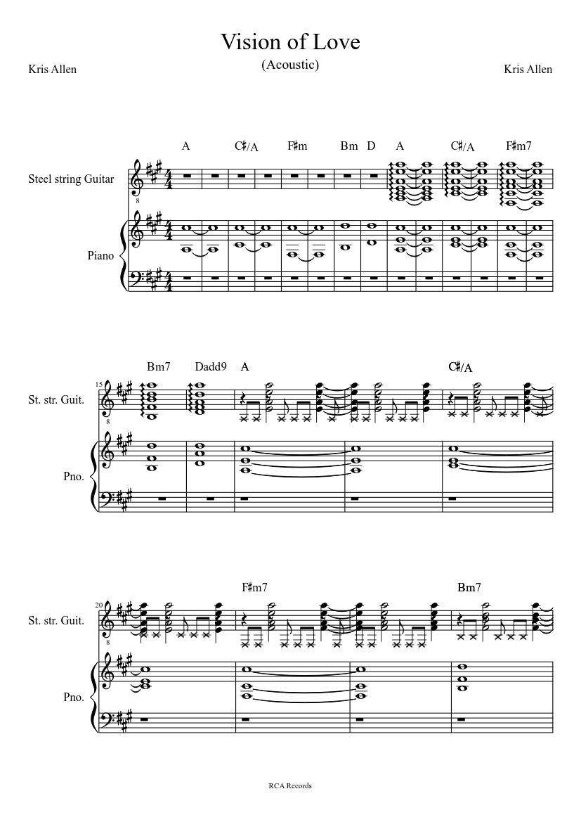 Vision of Love (Acoustic) by Kris Allen Sheet music for Piano (Solo) |  Musescore.com