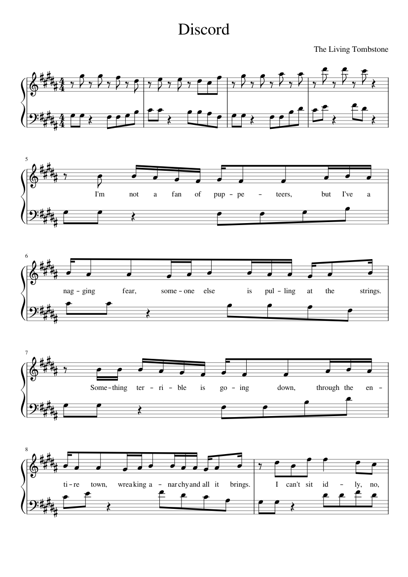 Discord - The Living Tombstone [easy] ~with lyrics Sheet music for Piano  (Solo) | Musescore.com