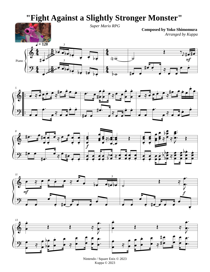 Fight Against a Slightly Stronger Monster | Super Mario RPG Sheet Music ...
