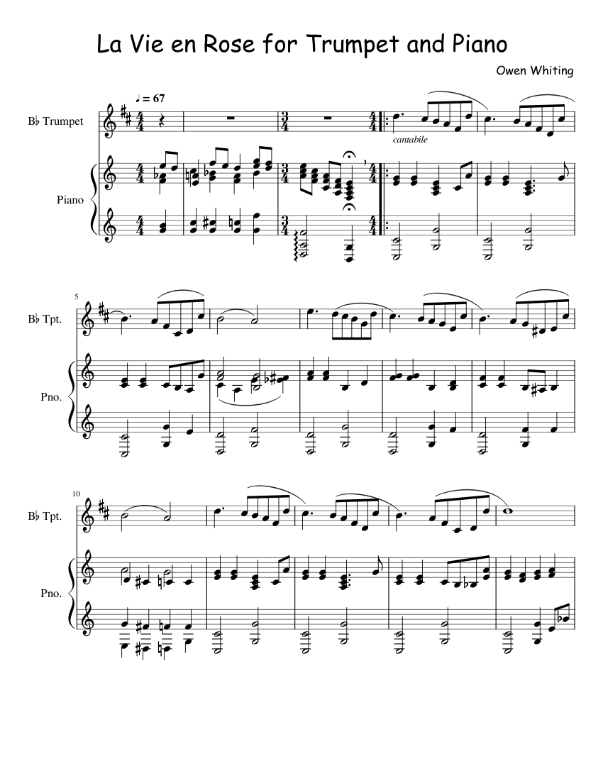 La Vie en Rose for Trumpet and Piano Sheet music for Piano, Trumpet in  b-flat (Solo) | Musescore.com