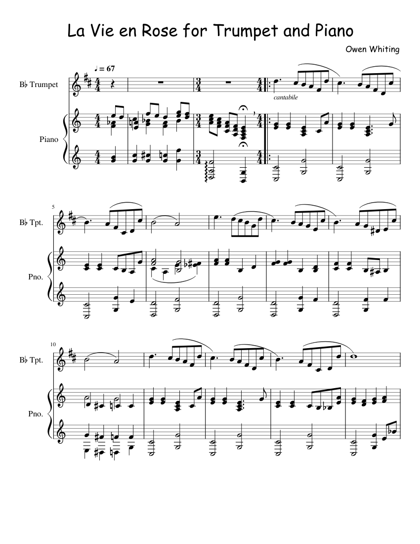 La Vie en Rose for Trumpet and Piano Sheet music for Piano, Trumpet in