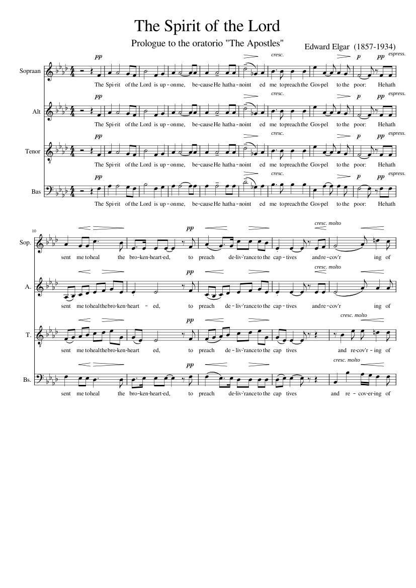 The spirit of the lord is upon me elgar sheet music for synthesizer