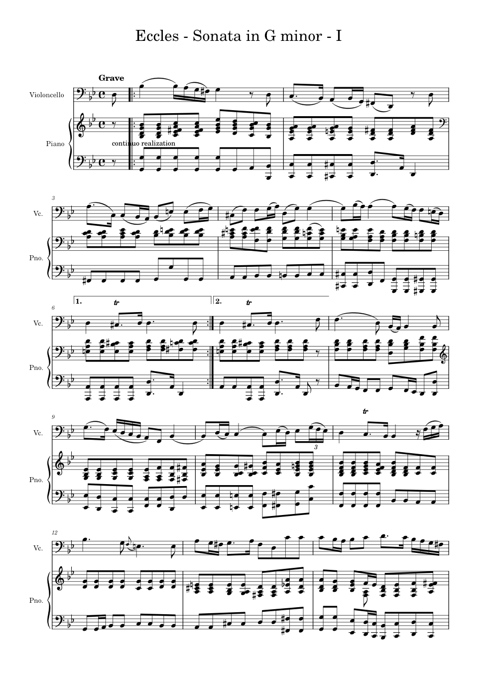 Sonata in G Minor: I. Grave – Henry Eccles Sheet music for Piano, Cello ...