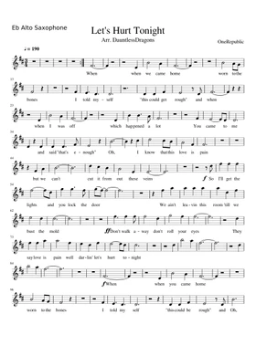 Free Let's Hurt Tonight by OneRepublic sheet music | Download PDF or print  on Musescore.com