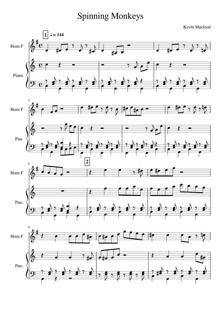 Spinning Monkeys For Horn In F Sheet Music For Piano French Horn Solo Musescore Com This score is based on. piano french horn solo musescore