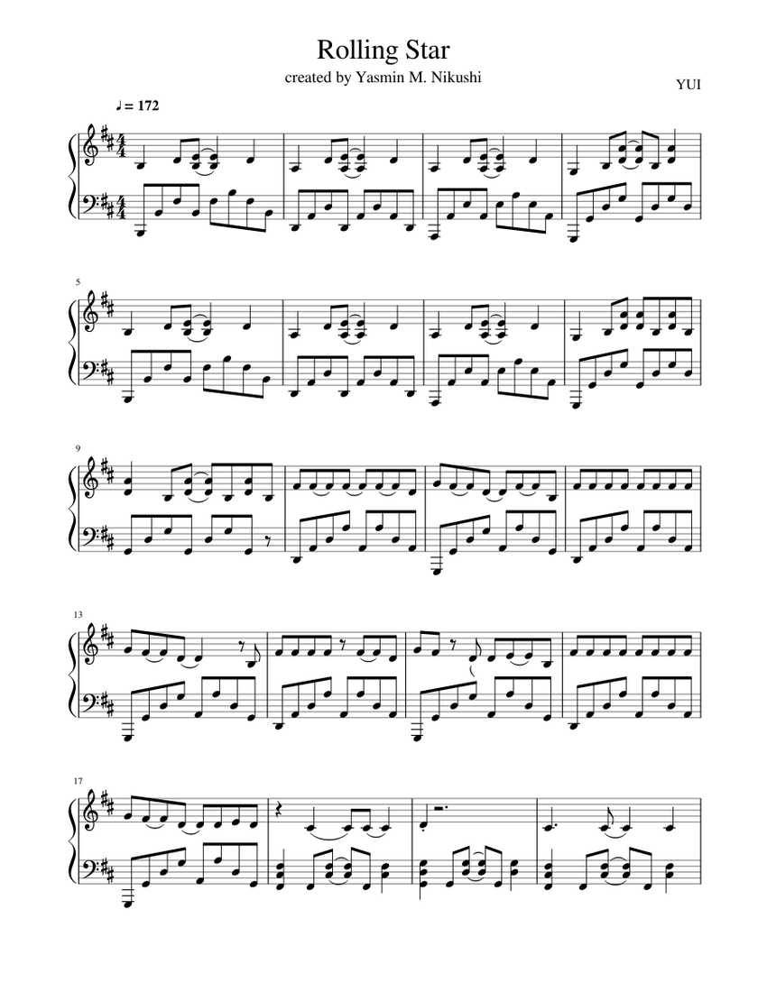 Rolling Star Sheet Music For Piano Solo Musescore Com