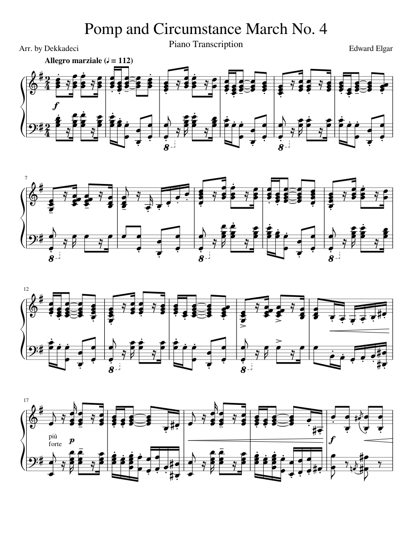 Pomp and Circumstance March No. 4 in G Major (Piano Transcription) Sheet  music for Piano (Solo) | Musescore.com