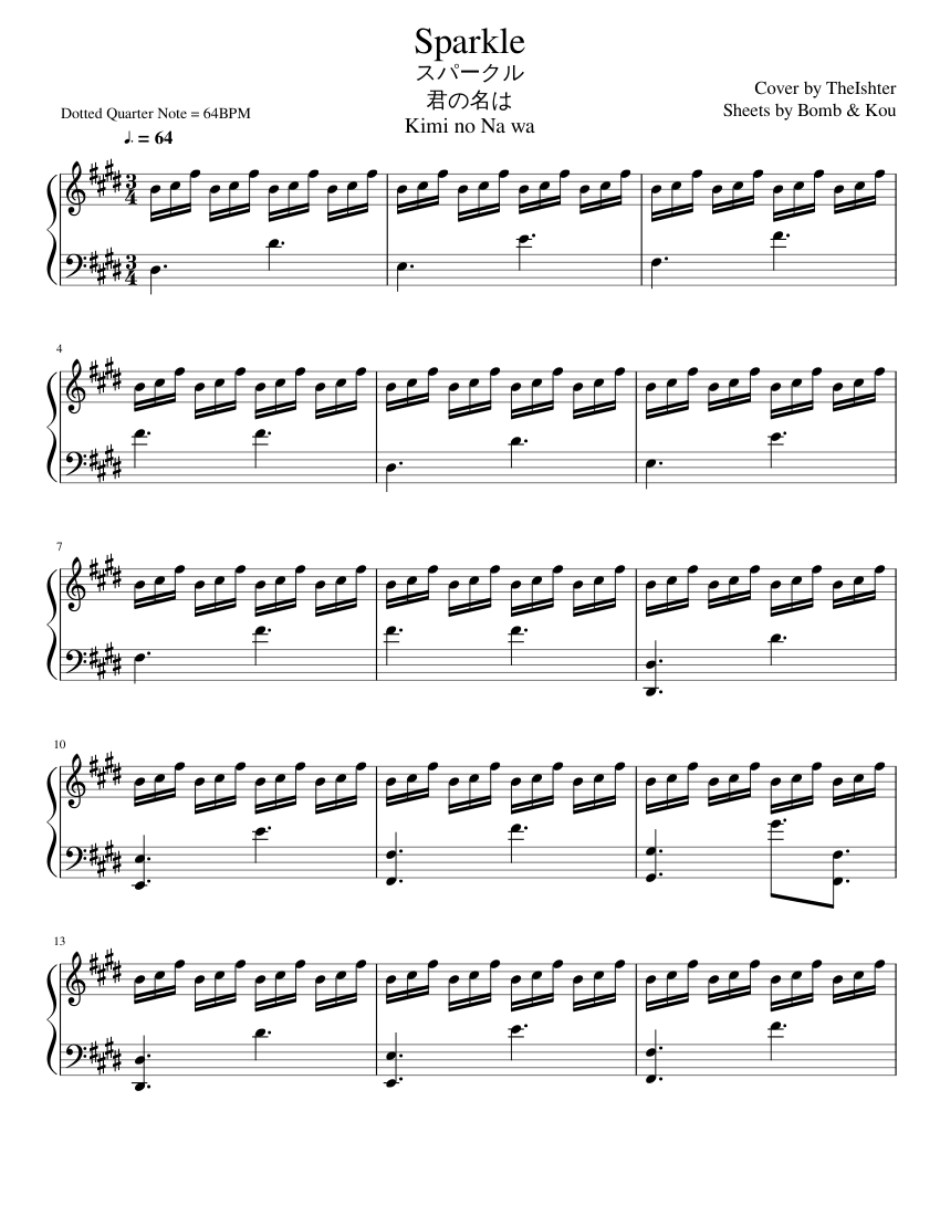 Kimi no Na wa - (君の名は) - Sparkle | TheIshter | Full Sheets Sheet music for  Piano (Solo) | Musescore.com