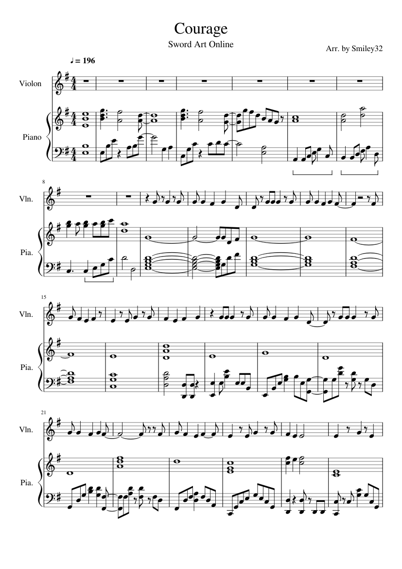 Sword Art Online Courage Sheet music for Piano, Violin (Solo