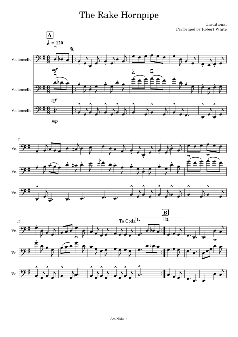 Rake Hornpipe Sheet music for Cello (String Trio) | Musescore.com