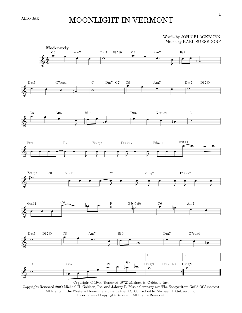 Play Official version of Moonlight In Vermont Sheet Music by Karl