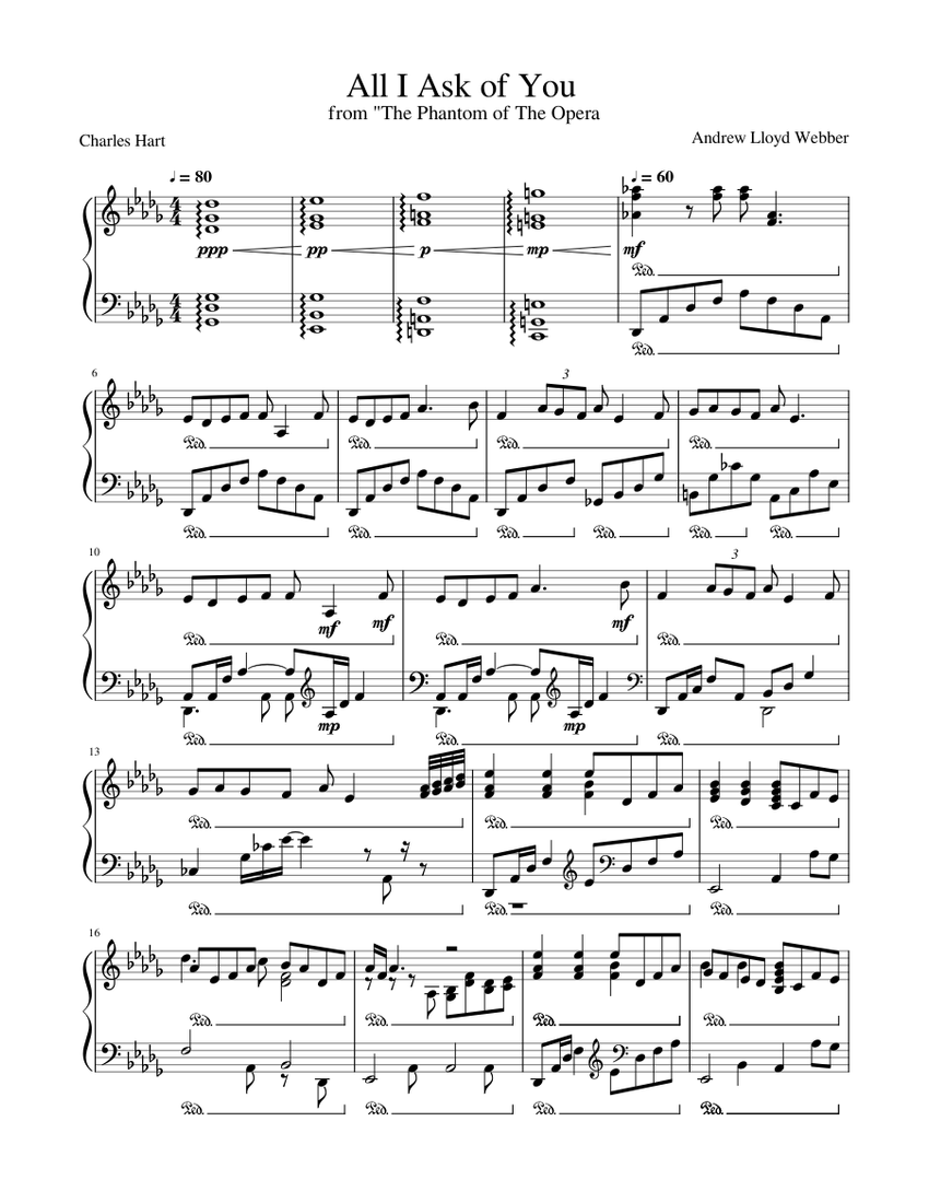 All I Ask Of You The Phantom Of The Opera Sheet Music For Piano