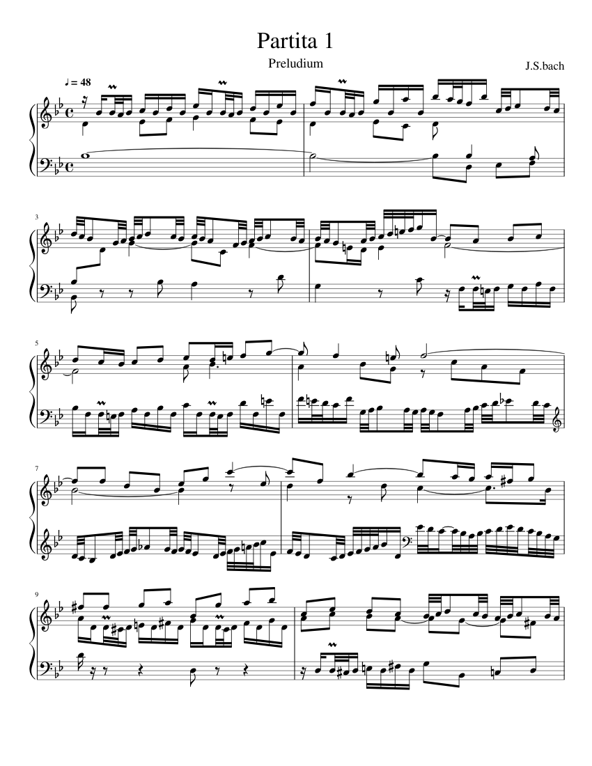 J.S.Bach-Partita No. 1 in b flat major-prelude Sheet music for Piano (Solo)  | Musescore.com