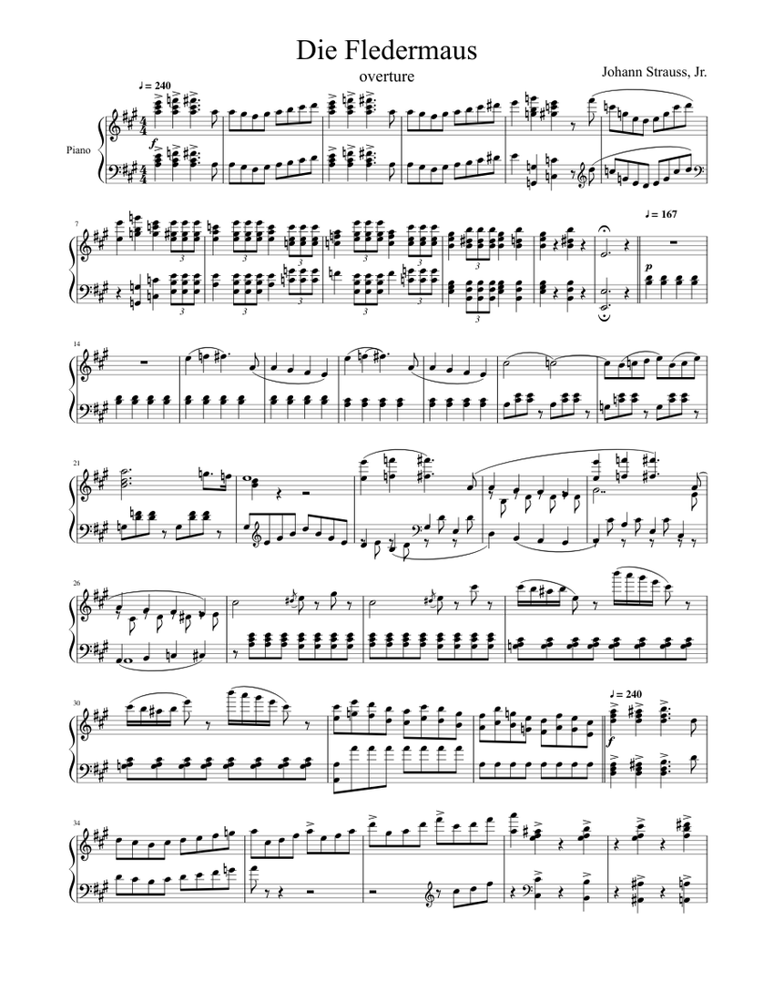 Die Fledermaus Overture Sheet Music For Piano Solo Musescore Com