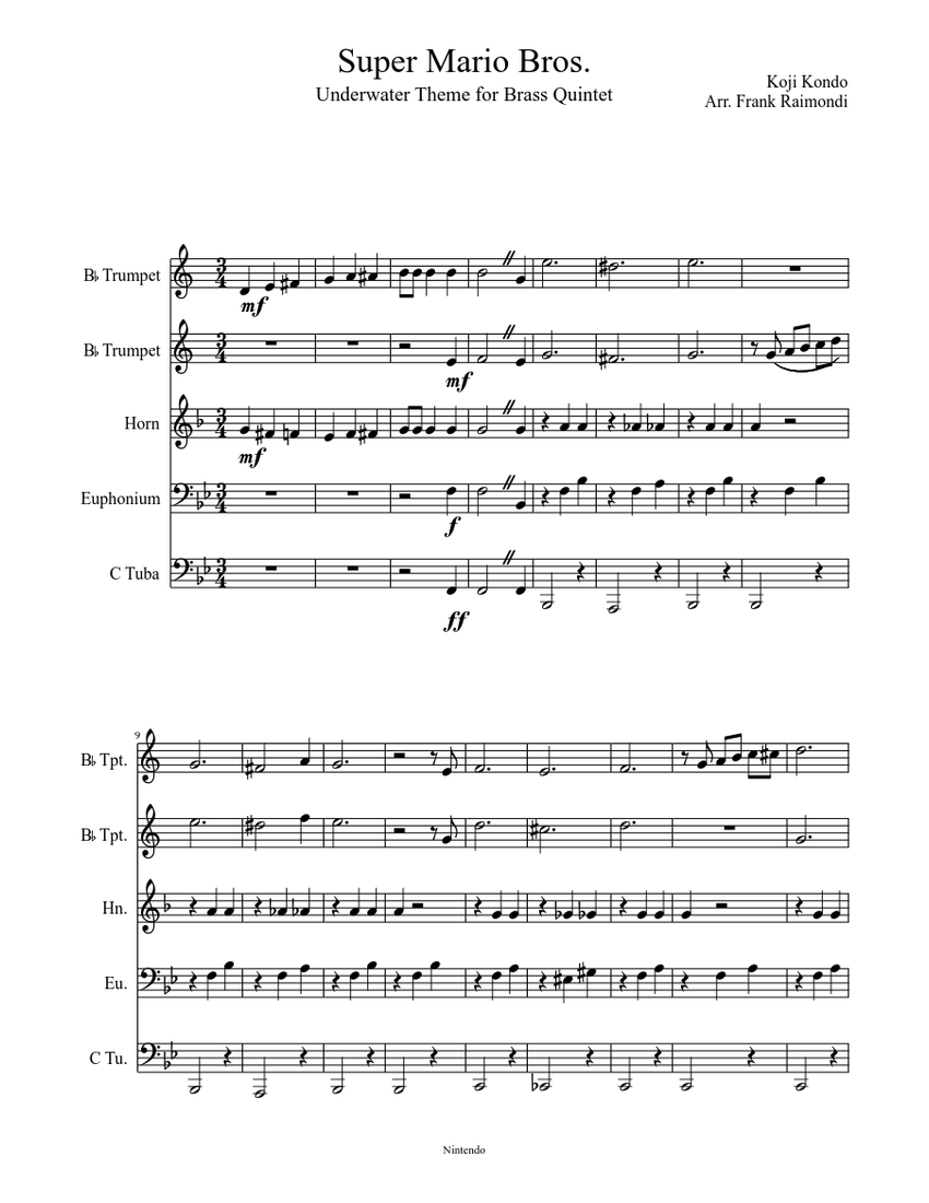 Super Mario Bros Underwater Theme Brass Quintet Sheet music for Tuba