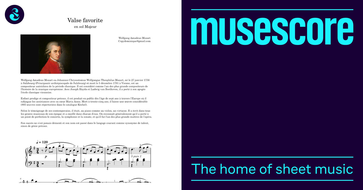Wolfgang Amadeus Mozart - Valse favorite en sol Majeur Sheet music for ...