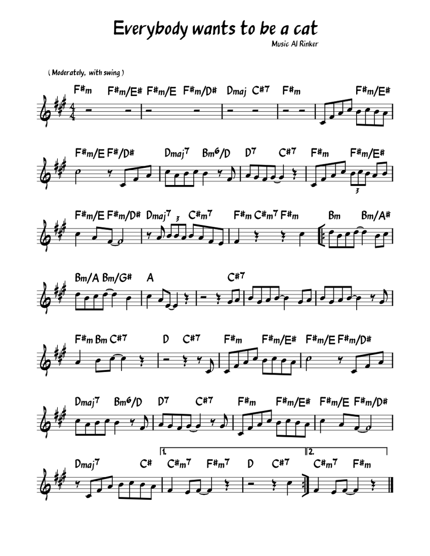 Everybody wants to be a cat (Bb instruments) Sheet music for Piano (Solo) |  Musescore.com
