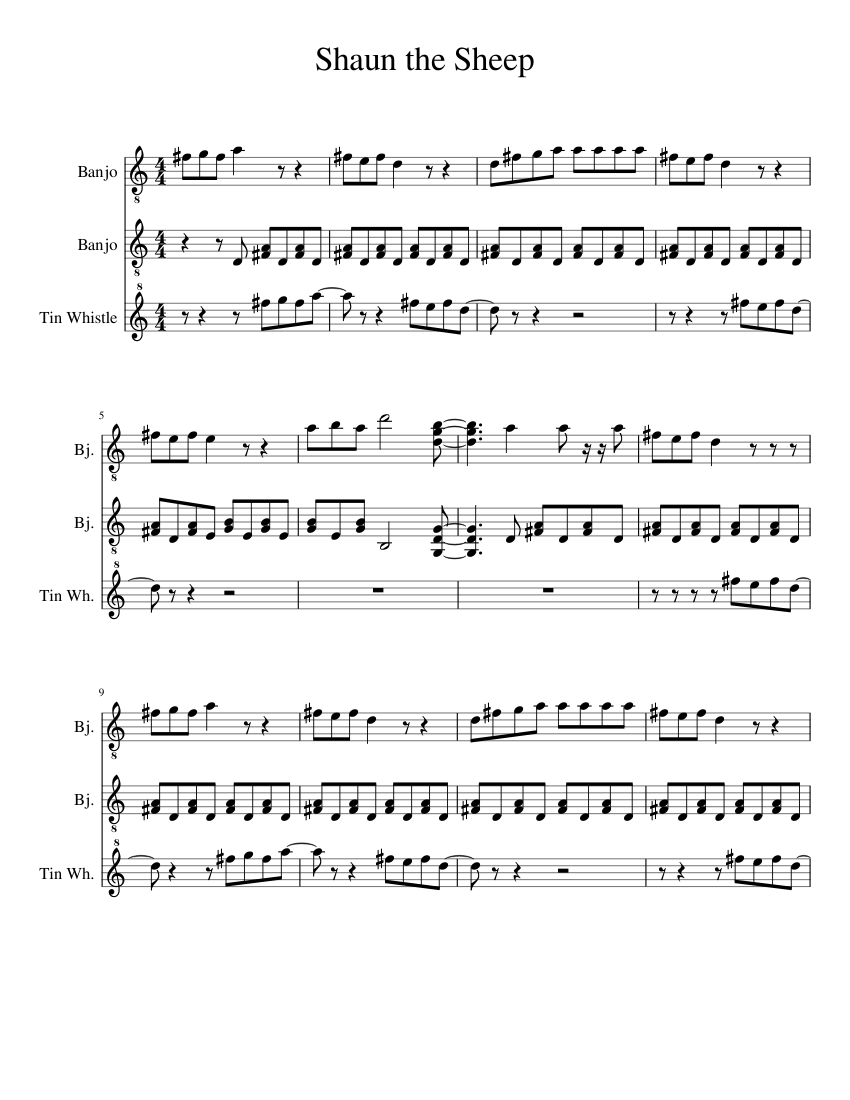 Shaun The Sheep Sheet Music For Banjo Flute Mixed Trio Musescore Com Shaun the sheep s headache. shaun the sheep sheet music for banjo