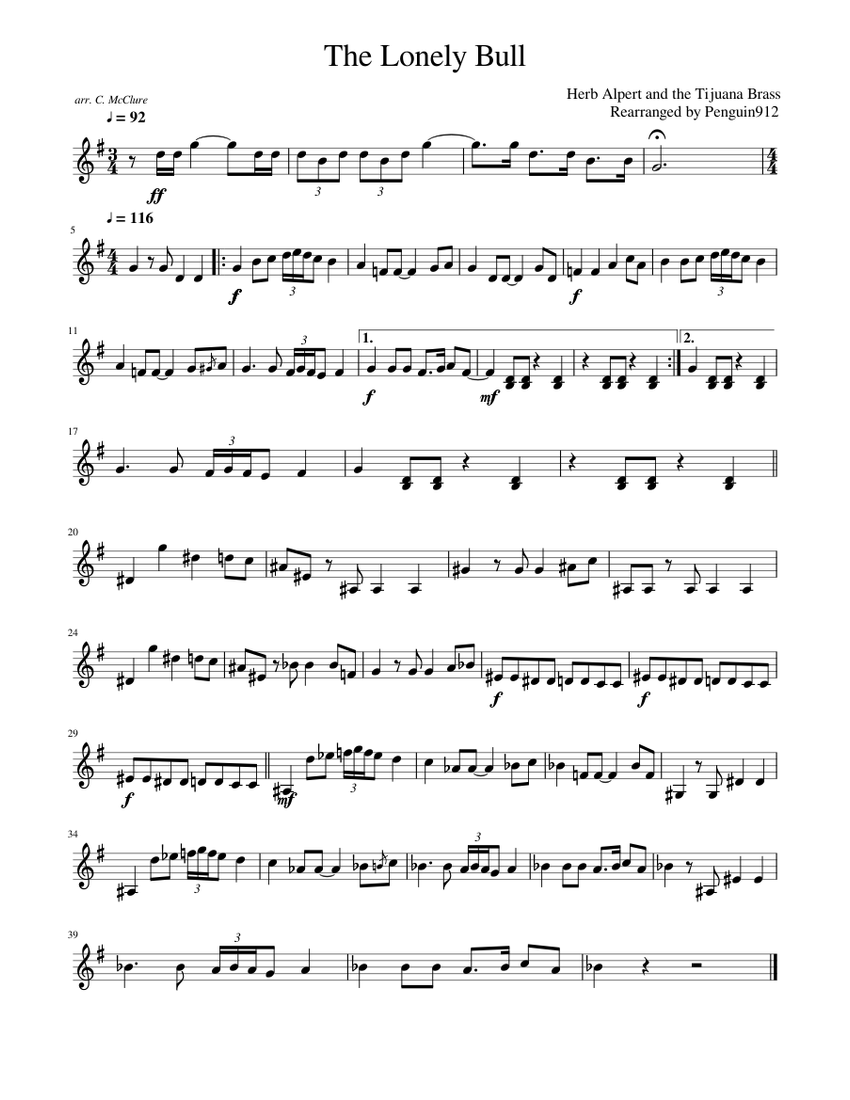 The Lonely Bull Sheet Music For Trumpet In B Flat Solo Musescore Com