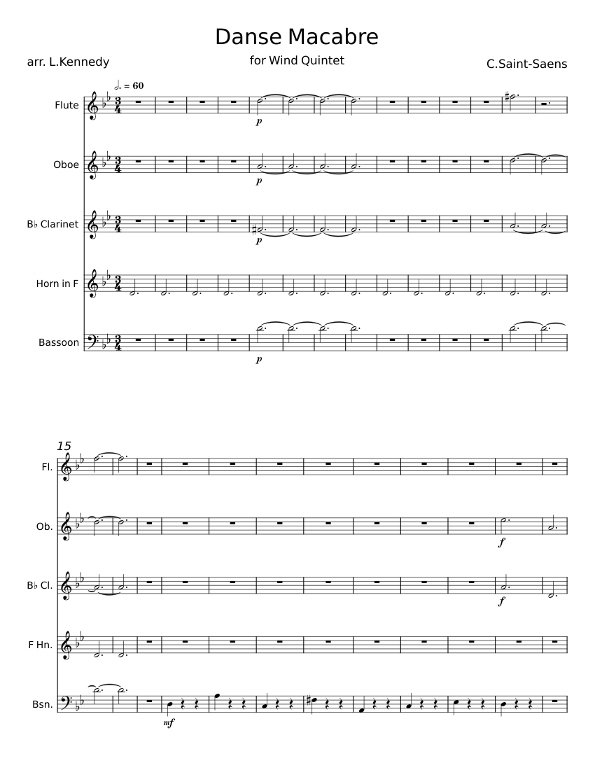 Danse macabre, Op.40 - Camille Saint-Saëns Sheet music for Flute, Oboe ...