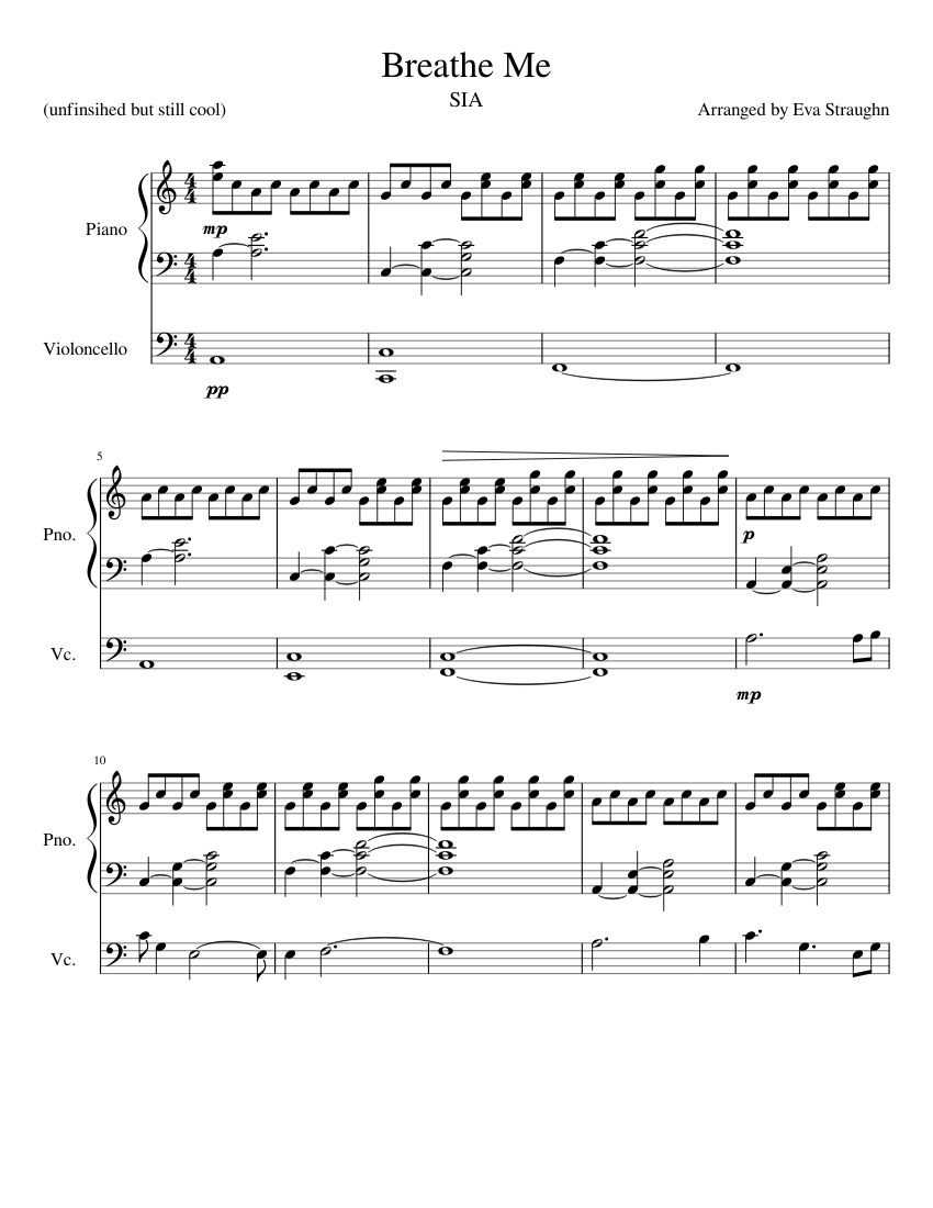 Breathe Me Sheet music for Piano, Cello (Solo) | Musescore.com