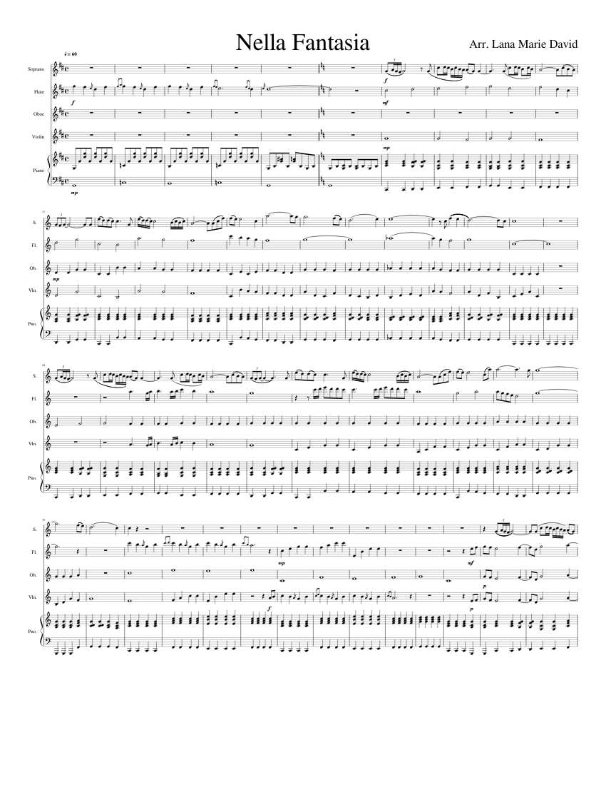 Nella Fantasia Sheet music for Piano, Soprano, Flute, Oboe & more  instruments (Mixed Quartet) | Musescore.com