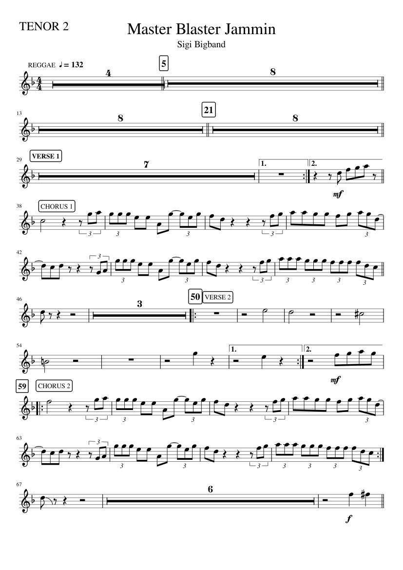 Master Blaster Jammin Sigi Tenorsax 2 Sheet Music for Saxophone