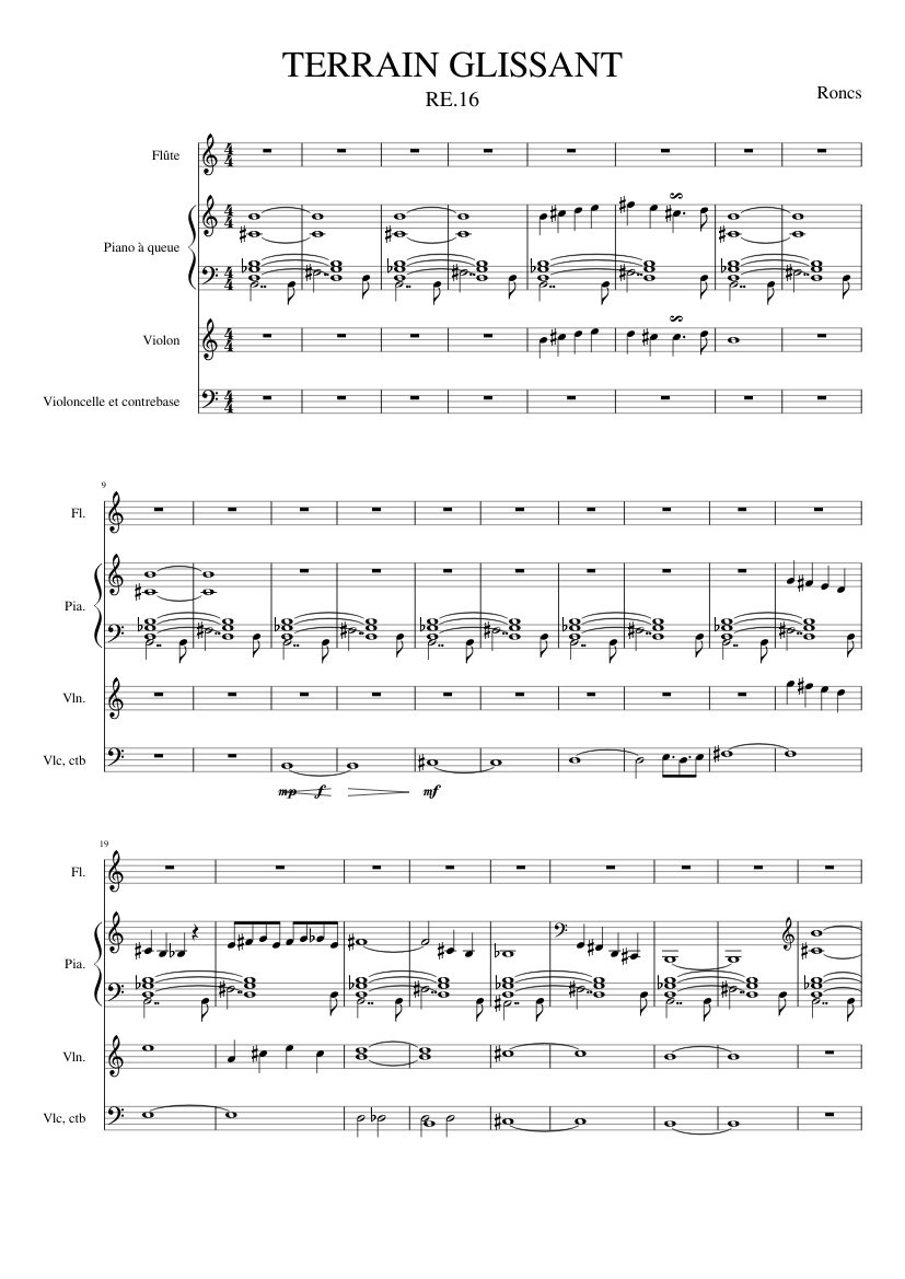 TERRAIN GLISSANT RE. 16 Sheet music for Piano, Flute, Violin, Cello (Mixed  Quartet)