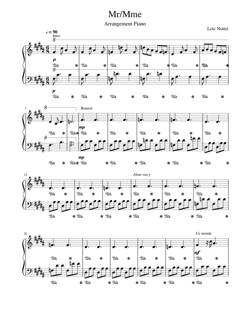 Mr/Mme - Loïc Nottet - Piano Part Sheet music for Piano (Solo