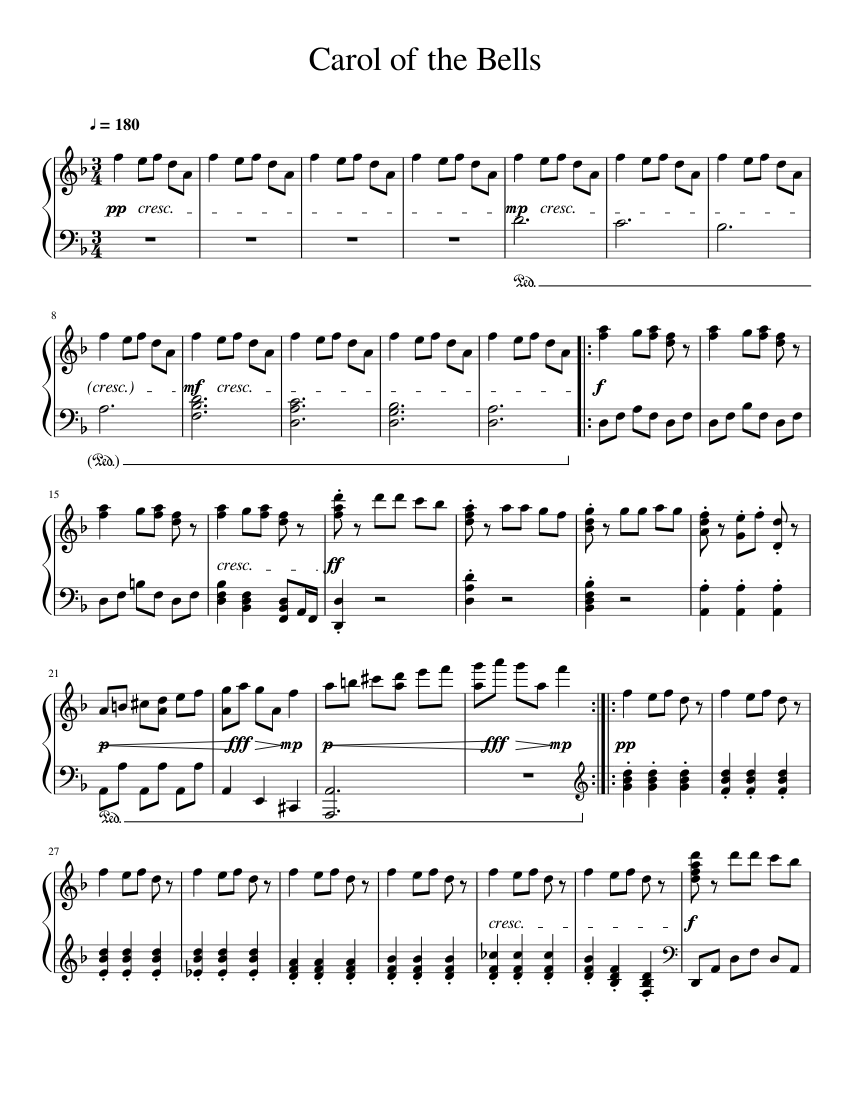 Carol of the Bells Sheet music for Piano (Solo) Download and print in
