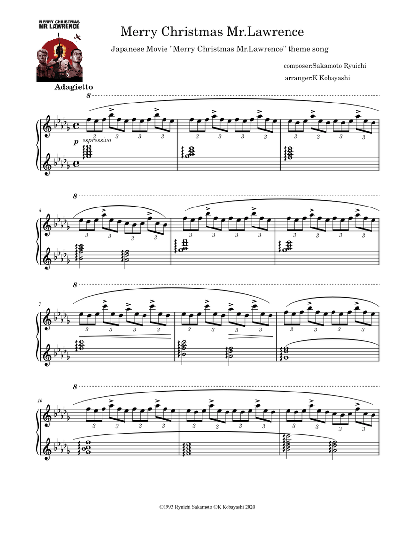 Merry Christmas Mr Lawrence 戦場のメリークリスマス 坂本龍一 Sakamoto Ryuichi Sheet Music For Piano Piano Duo Musescore Com