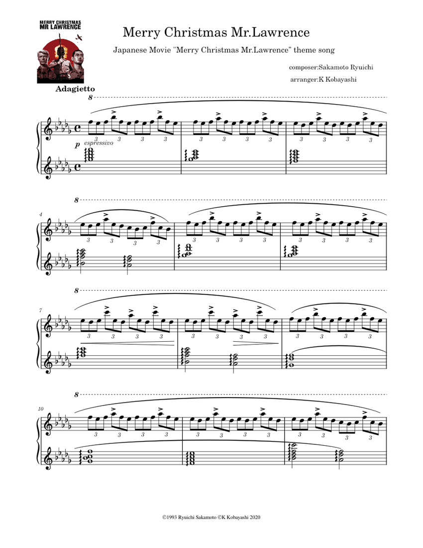 Merry Christmas Mr Lawrence 戦場のメリークリスマス 坂本龍一 Sakamoto Ryuichi Sheet Music For Piano Solo Musescore Com