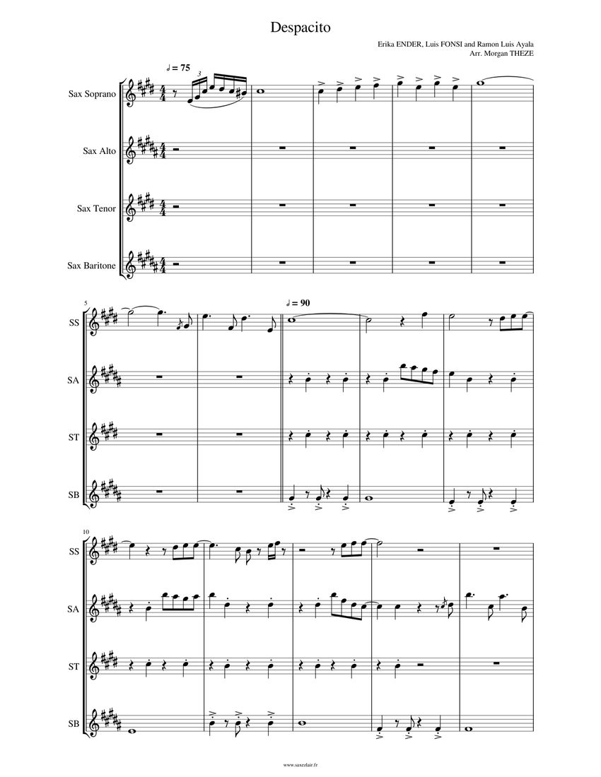 Despacito Sheet music for Saxophone (Alto), Saxophone (Tenor