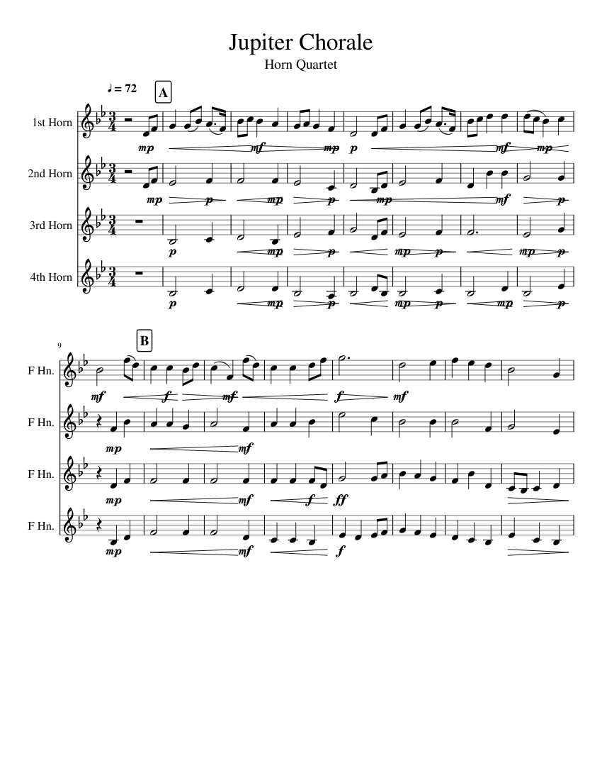 Jupiter Chorale Sheet music for French horn (Mixed Quartet)
