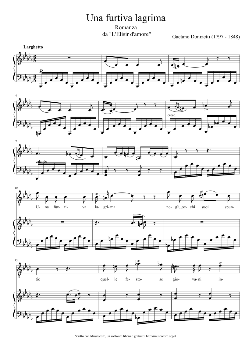 L'Elisir d'amore, Una furtiva lagrima Sheet music for Piano, Tenor (Piano-Voice)  | Musescore.com