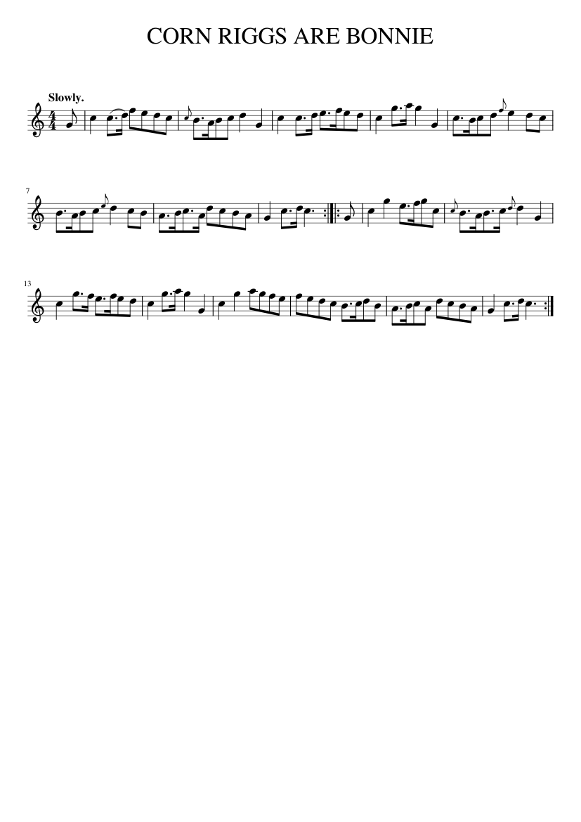 Corn Riggs Notes CORN RIGGS ARE BONNIE Sheet music for Piano (Solo) Easy | Musescore.com