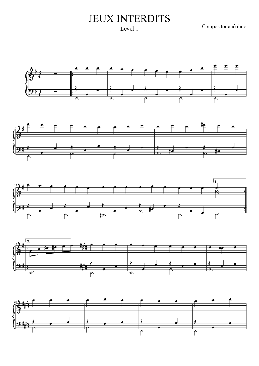 Jeux Interdits_Level_1 Sheet music for Piano (Solo) Easy | Musescore.com