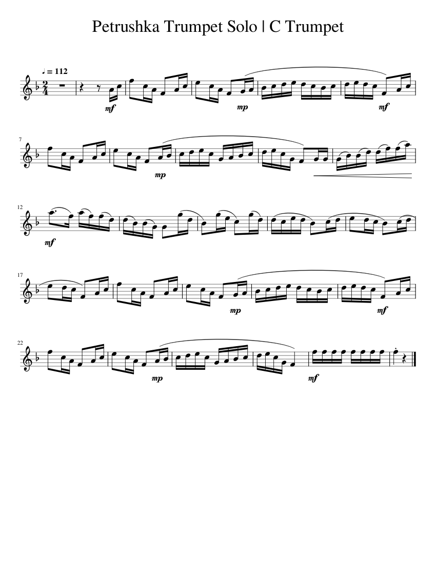 Petrushka Trumpet Solo | For C Trumpet Sheet music for Trumpet in c (Solo)  | Musescore.com