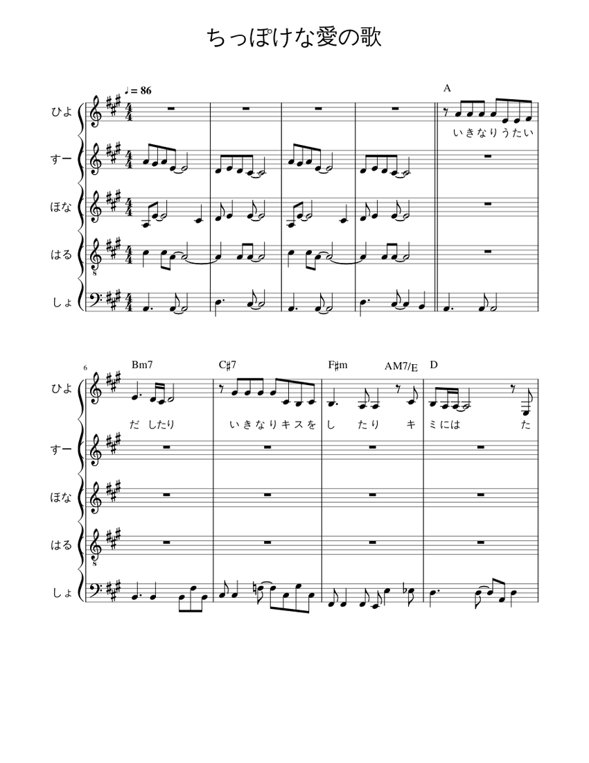 ちっぽけloveソング Sheet Music For Piano Mixed Quintet Musescore Com
