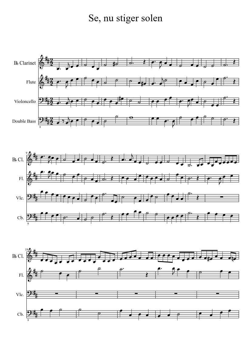 Se, nu stiger solen Sheet music for Flute, Clarinet other (Woodwind Musescore.com