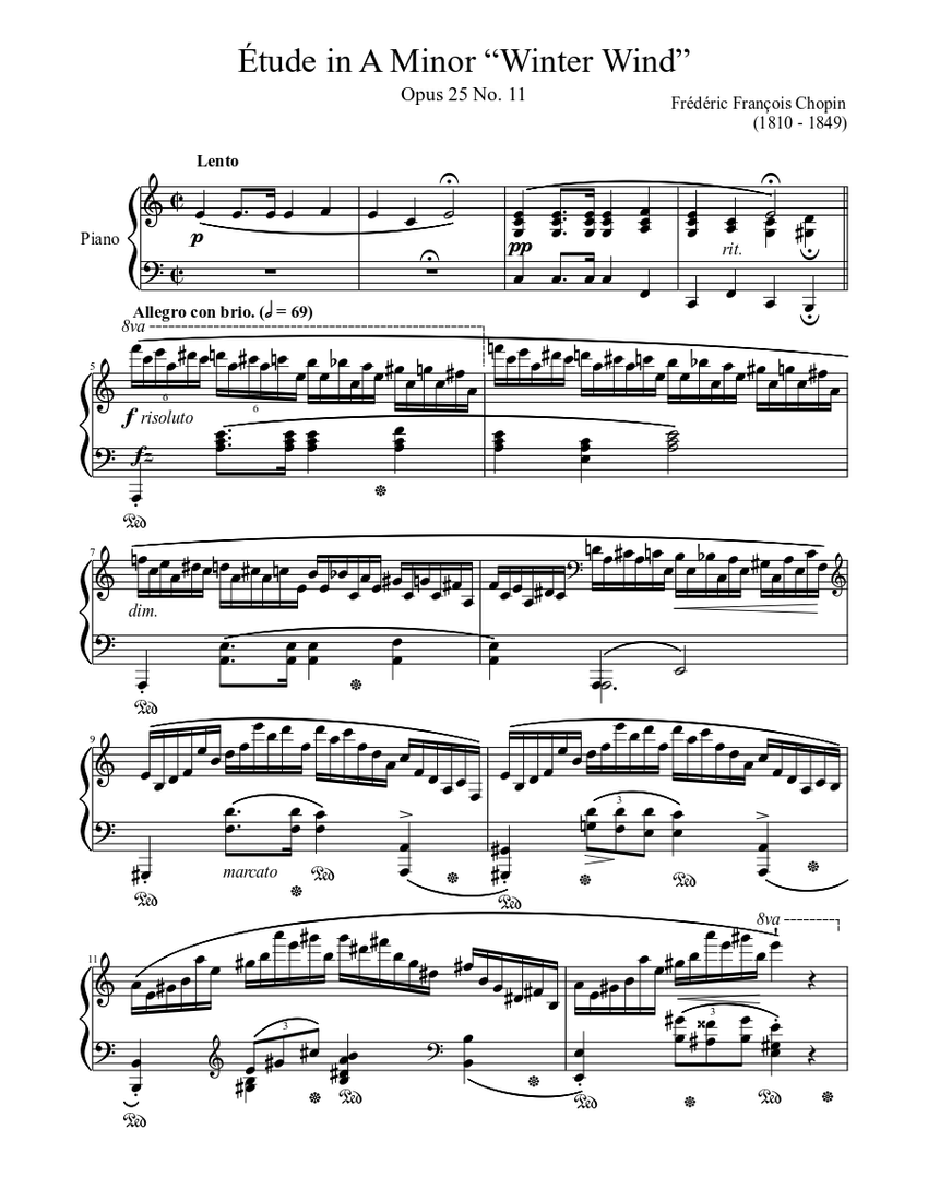 Étude Opus 25 No. 11, “Winter Wind” in A Minor Sheet music for Piano (Solo)  | Musescore.com