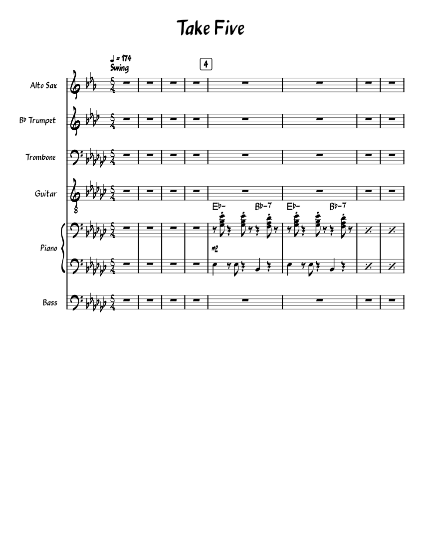 Take Five Sheet music for Piano, Trombone, Saxophone alto, Trumpet in b ...