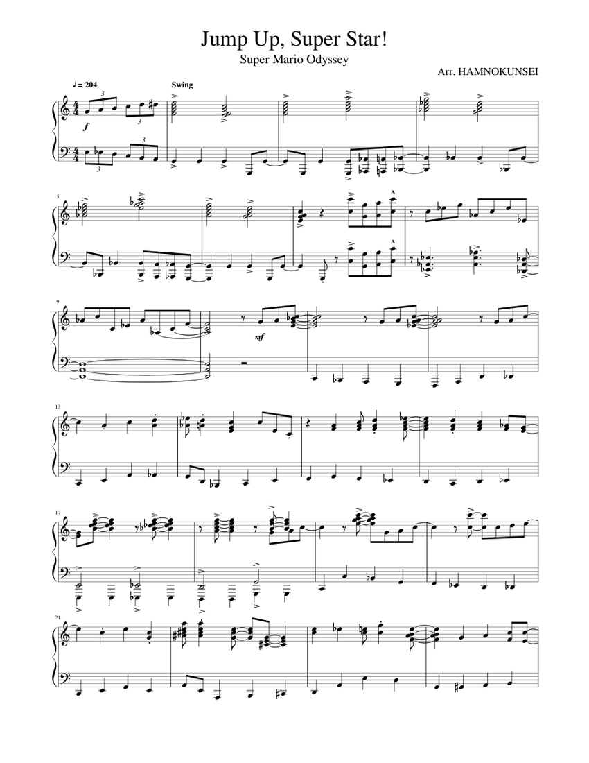 Jump Up, Super Star! -Super Mario Odyssey- Sheet music for Piano (Solo) |  Musescore.com