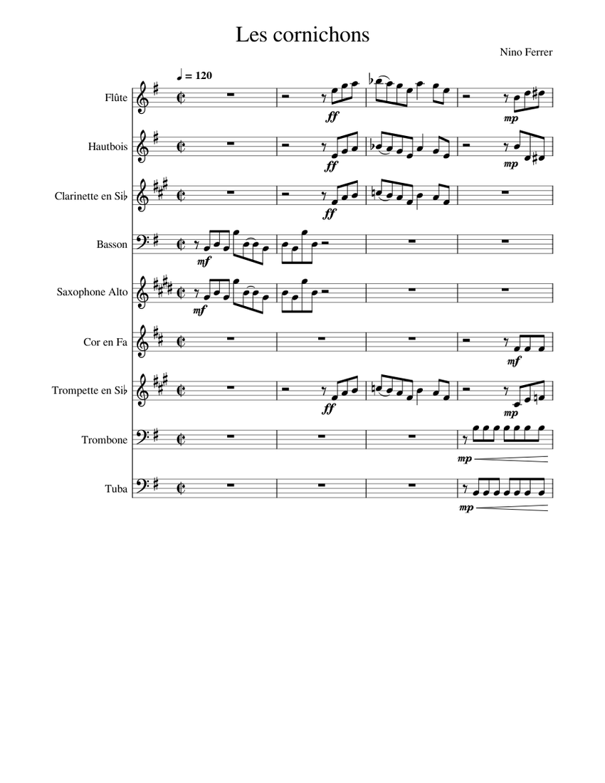 Les cornichons Nino Ferrer Les cornichons Sheet music for Trombone, Tuba, Flute, Oboe & more