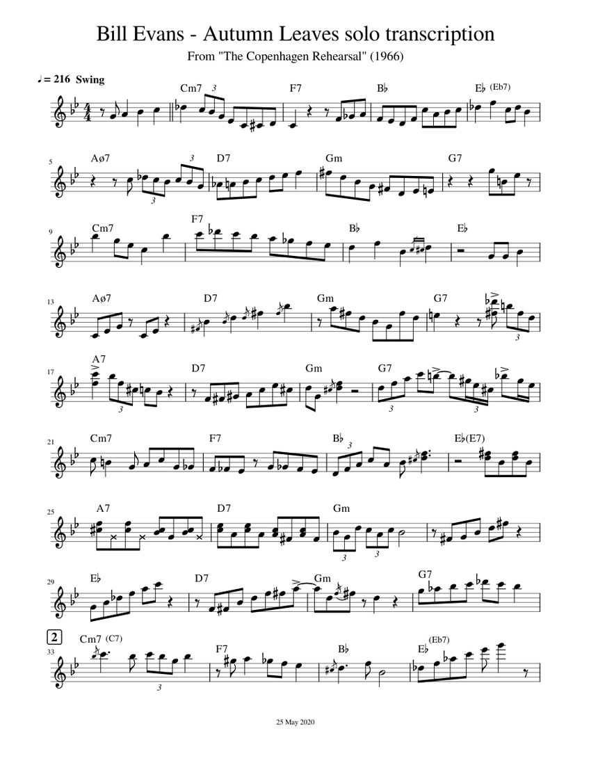 Bill Evans Autumn Leaves Transcription