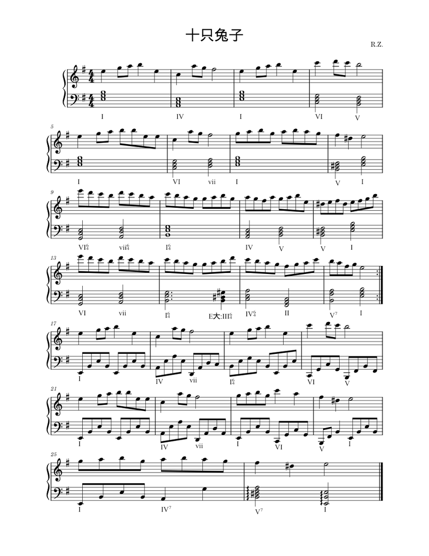 十只兔子 Sheet music for Piano (Solo) Easy | Musescore.com
