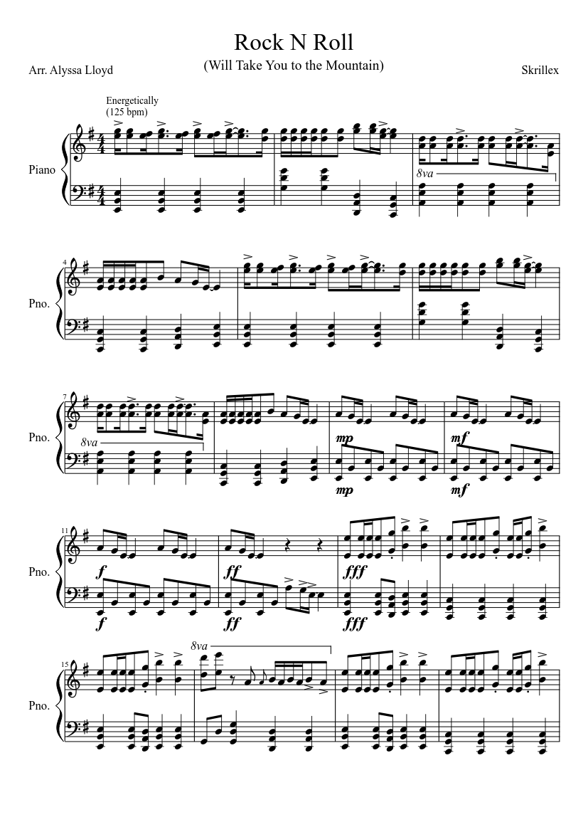 Rock N Roll (Will Take You to the Mountain) by Skrillex for Piano Sheet  music for Piano (Solo) | Musescore.com