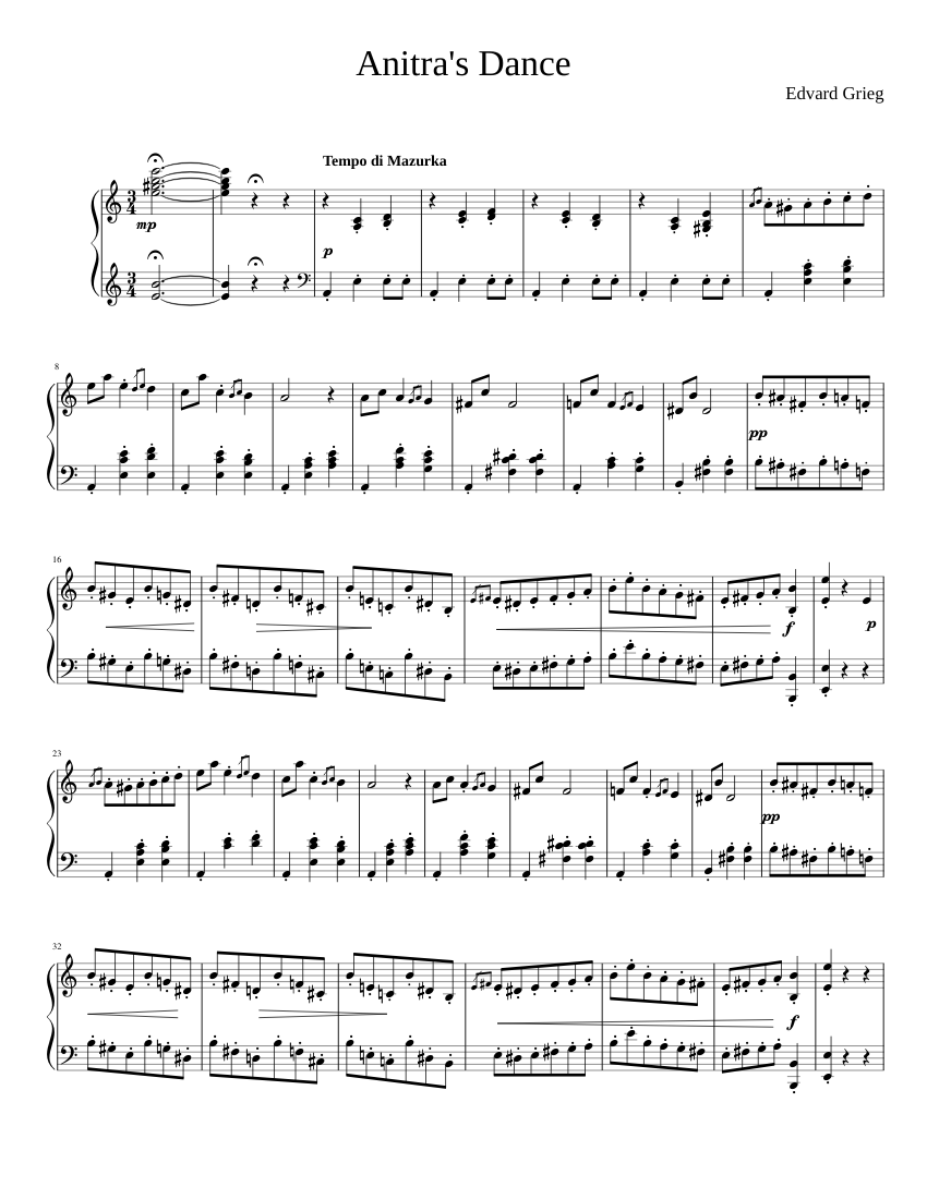 Grieg Anitra's Dance (Piano solo) Sheet music for Piano (Solo) |  Musescore.com