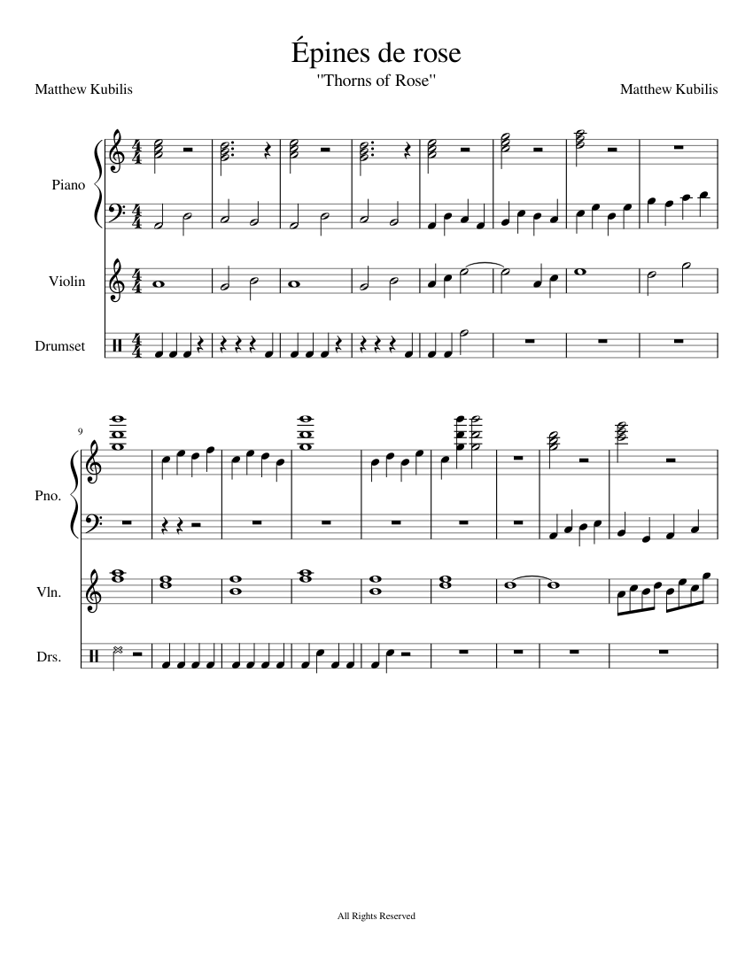 Epines De Rose Sheet Music For Piano Violin Drum Group Mixed Trio Musescore Com The young and dynamic maître gims from france made the song les roses ont des épines available to us as a track in the album la ceinture noire. epines de rose sheet music for piano
